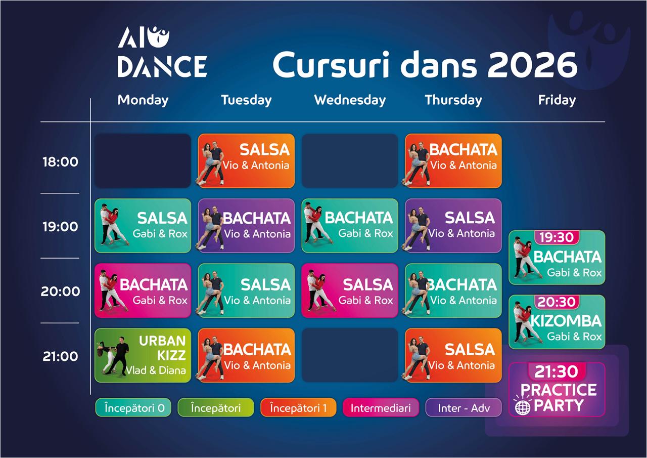 Programul de la sala de dans Aiu Dance Academy din zona Unirii Bucuresti