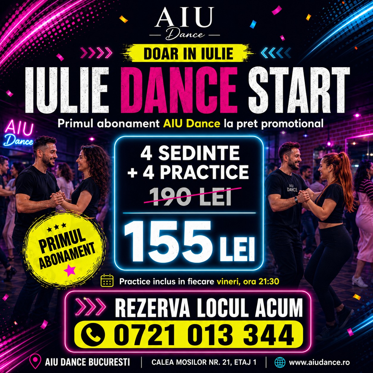 Abonament Salsa și Bachata pentru începători București – promoție iulie AIU Dance