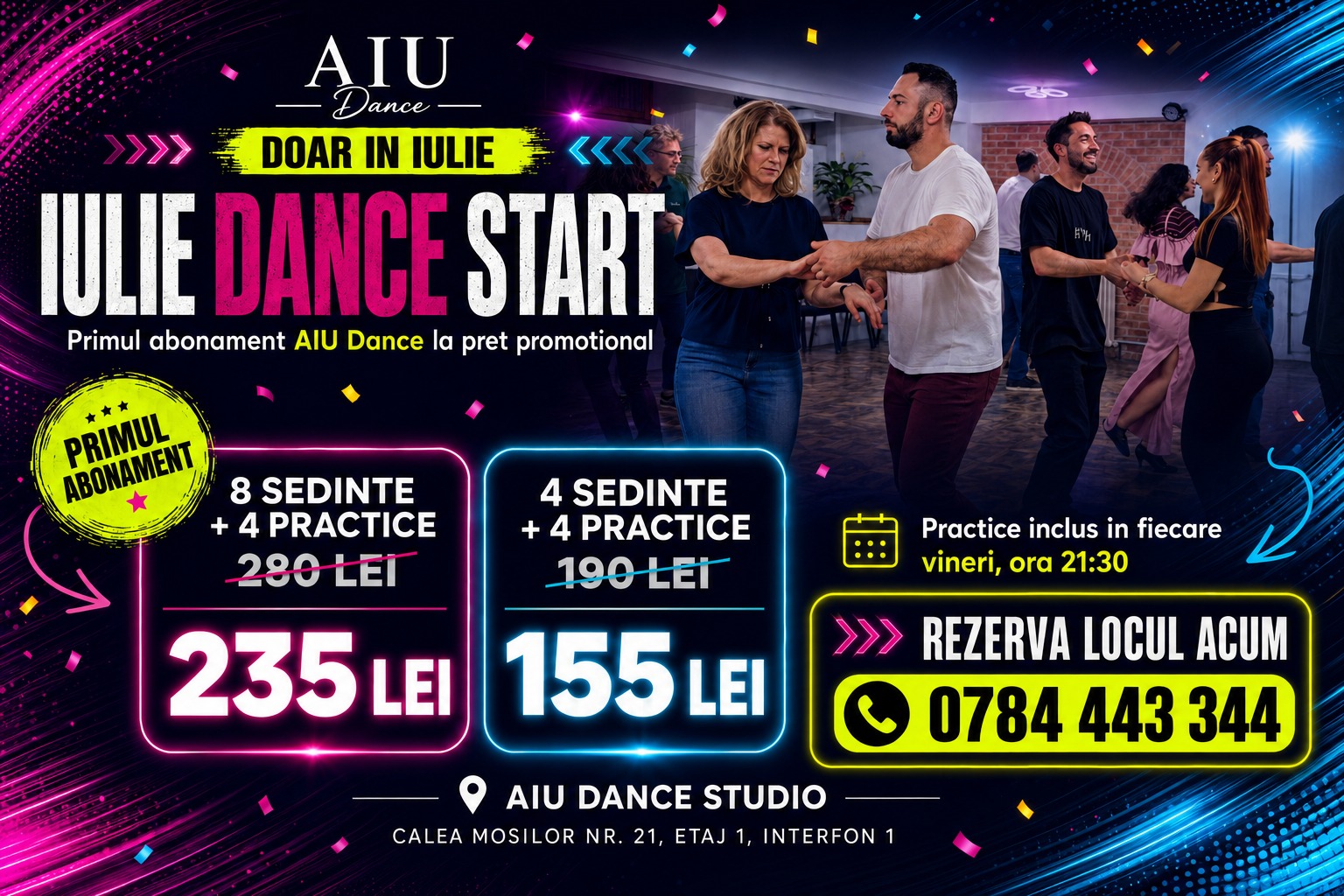 Promotie abonamente dans AIU Dance Bucuresti in luna iulie pentru Salsa Bachata si Kizomba